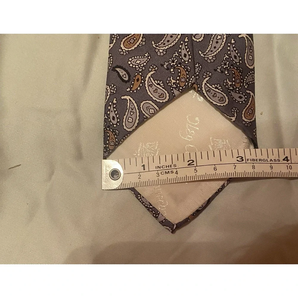 Oleg Cassini by Burma Tie Paisley Blue Tan Vintage Neck Tie 59x3.25 USA‎ Made